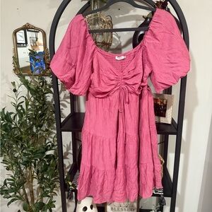 Lush Pink Mini Dress puff sleeves size medium